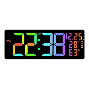 新款简约大字体客厅数字电子挂钟夜光温湿度RGB幻彩创意七彩led钟
