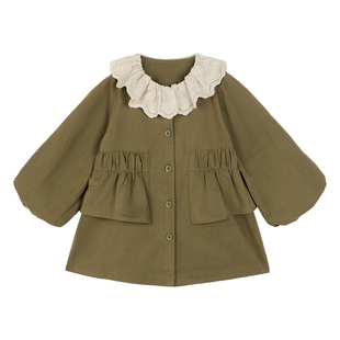小O宝Okids童装 宝宝甜美娃娃领外套女森系2025秋季新款女童风衣