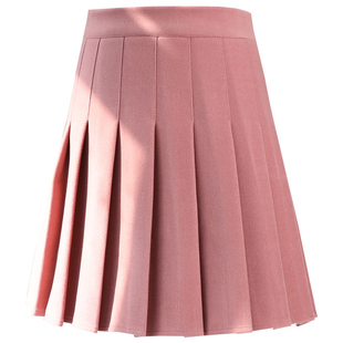 粉色百褶裙女秋冬新款毛呢短裙高腰a字裙显瘦减龄学院风半身裙裤