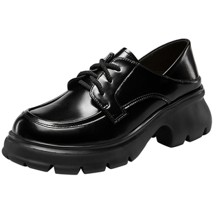 意尔康小个子小皮鞋女2025新款秋厚底松糕亮面英伦风乐福鞋jk单鞋