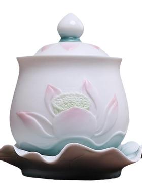 戴玉堂陶瓷摆件《荷韵供水杯》莲花佛前圣水杯观音佛具佛堂水杯