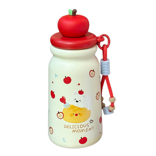 恒度卡通苹果小狗保温杯女高颜值大容量学生上学专用便携吸管水杯