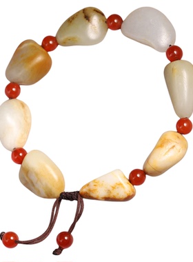 和田玉籽料独籽原籽手串带证书