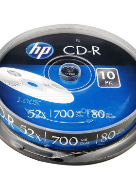 HP/惠普CD光盘刻录 光盘CD-R银色空白光盘 不可擦写 52X700MB 刻录盘车载音乐 CD光碟空白光盘10片桶装刻录盘