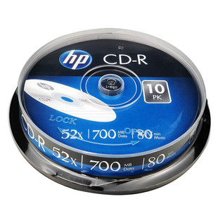 HP/惠普CD光盘刻录 光盘CD-R银色空白光盘 不可擦写 52X700MB 刻录盘车载音乐 CD光碟空白光盘10片桶装刻录盘