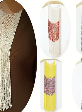 领带式米珠长款项链女 项圈长链欧美风 夸张配饰时尚高级感