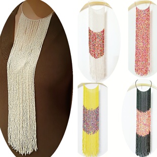 小众设计感项链 手工编织撞色流苏长款毛衣链秋冬穿搭轻奢颈链