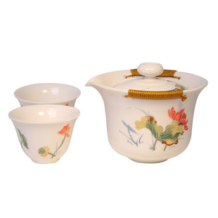 台湾三希堂防烫盖碗手抓壶功夫茶杯便携旅行露营功夫茶具套组礼盒