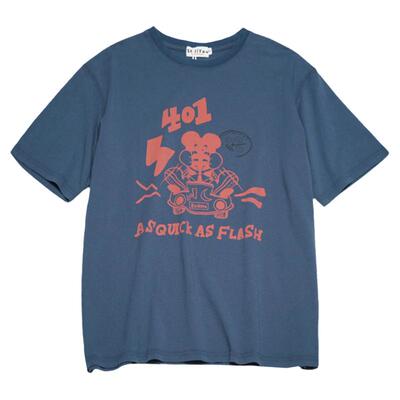 复古趣味赛车鼠印花圆领短袖T恤