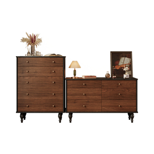 美式复古实木六斗柜法式卧室床尾柜边柜中古风五斗柜家用储物立柜