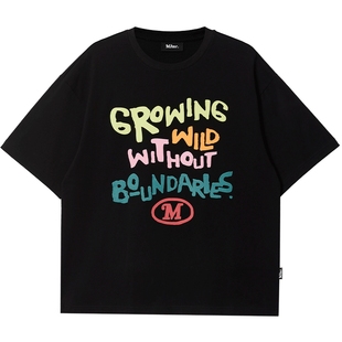 MLMR男装秋季新款浅春系穿搭趣味植绒字母印花舒适纯棉T恤男女款