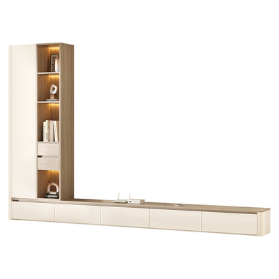 强象奶油风落地电视柜储物柜一体