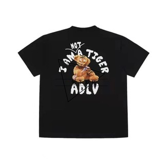 韩国潮牌正品ADLV新款背后小熊/老虎纯棉印花圆领情侣短袖T恤