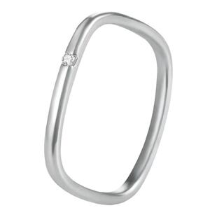 18K白金单钻D色莫桑石素圈方形戒指纯银指环AU750黄金情侣食指戒