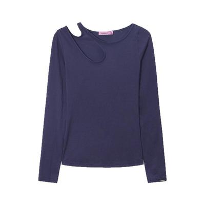 【叠穿百变】Unvesno(UN)凉感斜肩镂空修身白背心叠穿两件套长袖