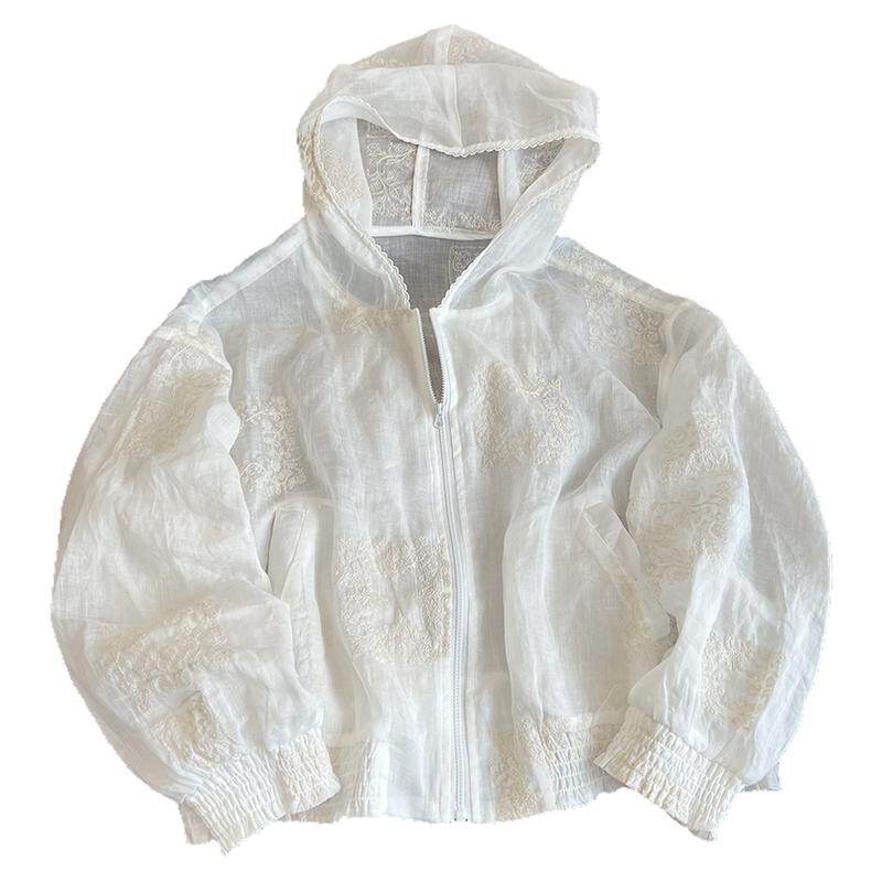 短款连帽防晒衣女夏季新款2025超好看棉麻防晒服宽松休闲薄款外套