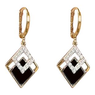 2024新款潮轻奢时尚黑色菱形气质耳环精致小众设计耳坠
