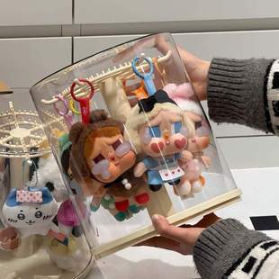 labubu展示盒旋转防尘罩拉布布收纳盒公仔哭娃crybaby搪胶展示箱