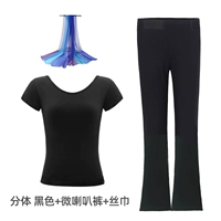 Черный короткий корточный края круглая шея+модальные брюки+шарф