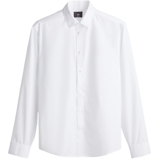 HM男装衬衫春季商务通勤休闲合身衬衣易熨烫翻领长袖上衣1242812