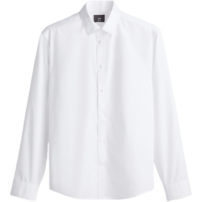 HM男装衬衫春季商务通勤休闲合身衬衣易熨烫翻领长袖上衣1242812