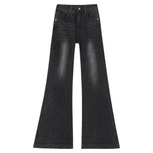 黑色微喇牛仔裤女2025新款爆款秋冬高腰显瘦不贴腿宽松加绒喇叭裤