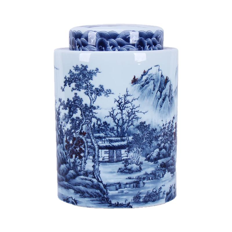 鑫加福青花罐密封储藏瓶一品江山药材罐柜台摆件茶叶分装药材收纳