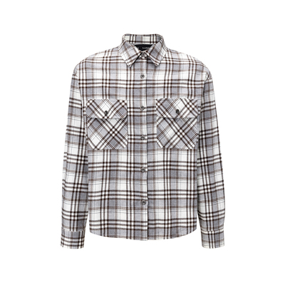 BALIANG「捌樑」 宸'Celest' 磨毛棉感格纹工装口袋短款长袖衬衫