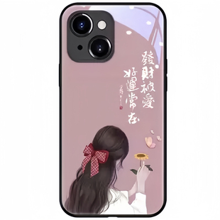 好运女孩背影适用14苹果17手机壳12iPhone13promax全包15plus钢化玻璃套15pro新款11防摔硅胶软边16promax潮