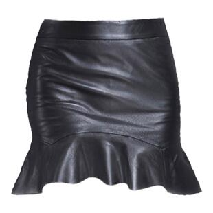 海宁皮裙2025秋冬新款真皮皮裙半身裙百搭鱼尾包臀裙修身荷叶边裙