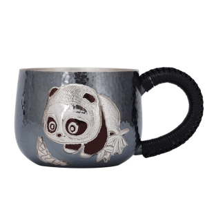 泡茶银茶杯纯银999主人杯喝茶熊猫品茗杯功夫茶具男女士银水杯子