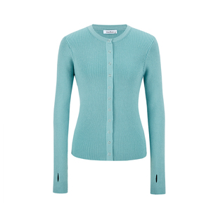 MosesQueen魔西女王薄荷绿色针织开衫女春秋修身长袖毛衣外套上衣