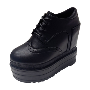 14CM超高跟鞋坡跟短靴女小个子系带皮靴内增高马丁靴松糕厚底单靴