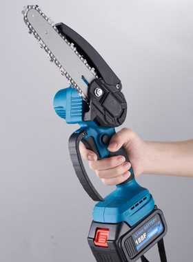6寸迷你蓝色链锯锂电无绳链锯轻型便携修枝砍树木工伐木电链锯
