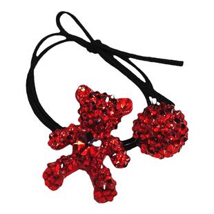 韩国新款发饰新年红色发绳可爱卡通镶钻小熊皮筋发圈水钻头饰饰品