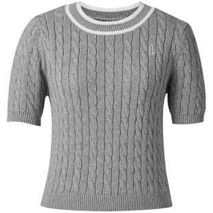 【商场同款】糖力 减龄俏皮 短袖撞色麻花针织衫女套头打底衫上衣