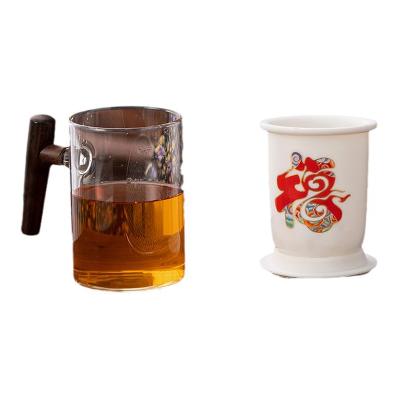 物子陶瓷内胆玻璃带盖便携茶杯