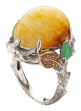 玉顺行芳华系列18K天然和田玉镶钻翡翠独籽料个性女款戒指