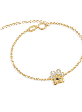 GEMMY定制S925银小狗爪定制手链可刻字母名字宠物纪念礼物