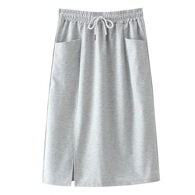 女士胖MM松紧腰系带双口袋半身裙