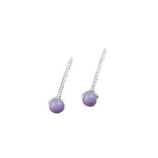 极小2/3mm天然紫云母999纯银足银简约小圆球紫色小耳钉耳骨钉养耳