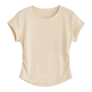 橘子树在哪儿正肩圆领短袖t恤女春夏基础款简约显瘦弹力百搭上衣