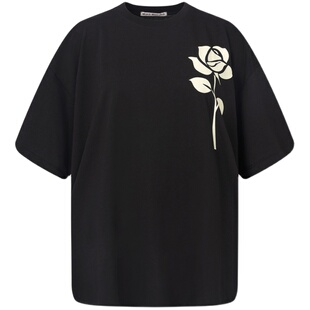 MardiMercredi男友风玫瑰短袖t恤宽松落肩五分袖上衣后背logo新款