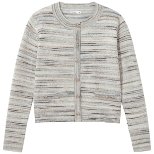 热风女士针织衫开衫毛衣2025年冬季新款小香风精致花纱针织衫内搭