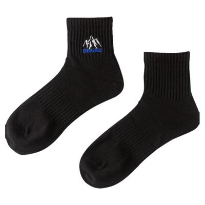 MJJ刺绣雪山纯棉百搭中短筒袜子