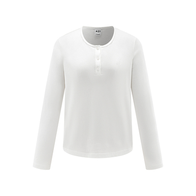 A21女装圆领长袖T恤简约显瘦