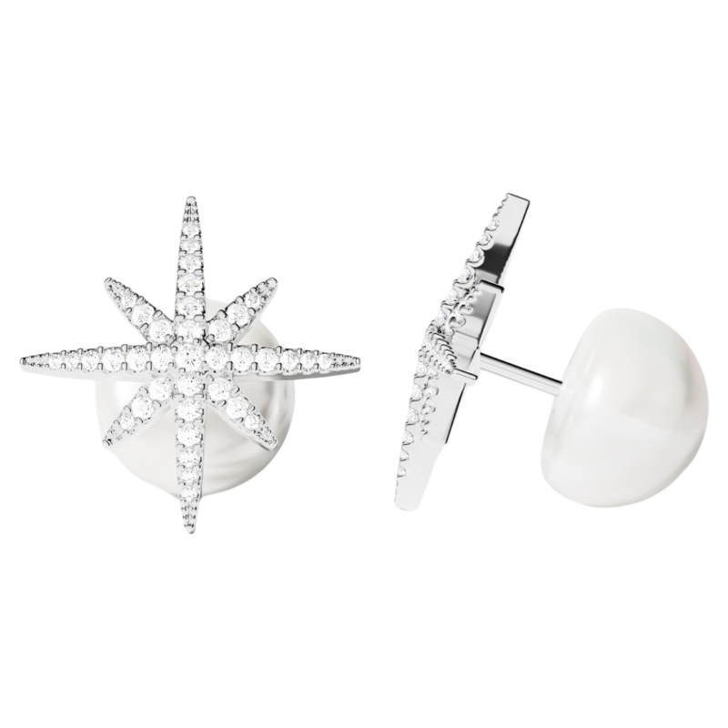 APM Monaco六芒星珍珠高级银色耳钉轻奢典雅耳饰送人生日新年礼物