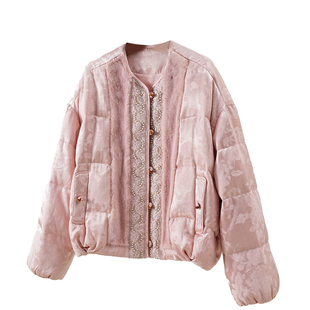 2025冬季新款水貂毛新中式 国风重工刺绣短款皮草鹅绒羽绒服女