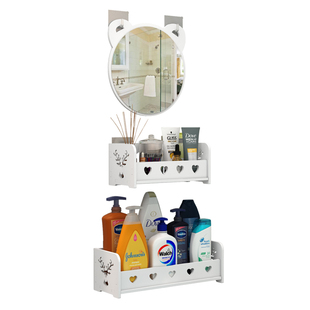 浴室镜子洗手台儿童卫生间简易挂墙壁挂带置物架卡通化妆镜免打孔