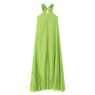 三亚旅游拍照海边度假绿色沙滩裙连衣裙女礼服多巴胺宽松拖地飘带